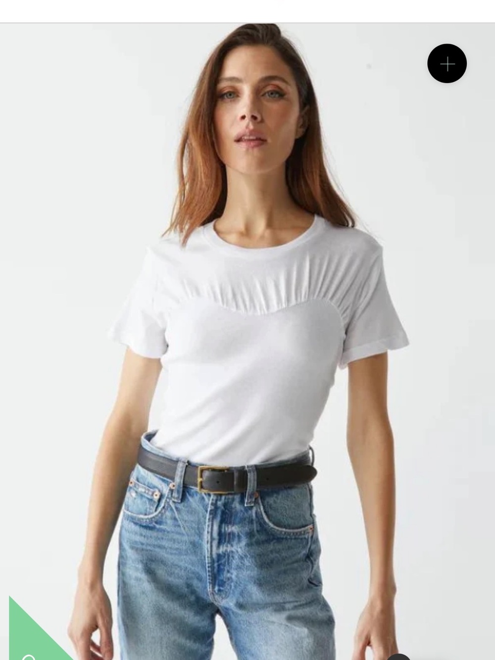 NEW MICHAEL STARS Victoria Shirred fabric mixed tee in white